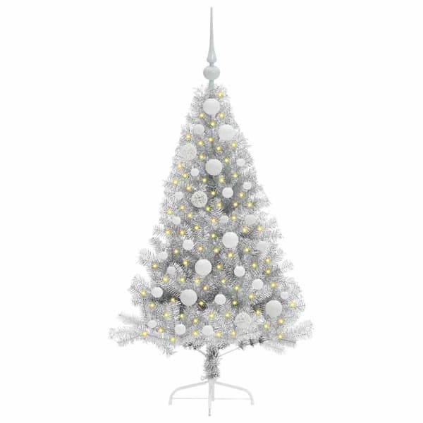 Konstgjord Förbelyst Julgran Silver 120 cm PET
