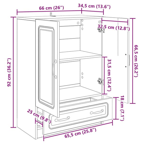 Sideboard med låda Vit 66 x 34,5 x 92 cm Konstruerat trä
