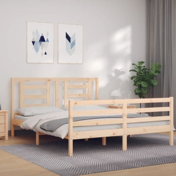Sängram med huvudgavel 160x200 cm massivt trä