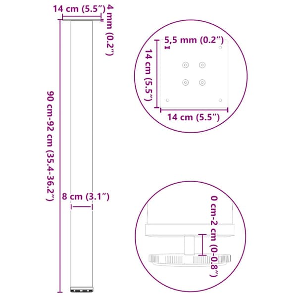 Barbordsben 4 st antracit 90-92 cm stål