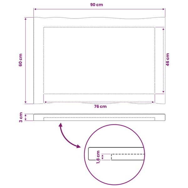 Rektangulärt Bordsskiva 90 x 50 x 3,5 cm Rektangulär Vit