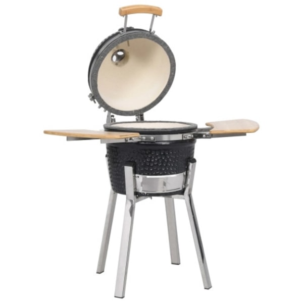 Kamado keramisk grill smoker 81 cm Svart, Rostfritt stål, Trä