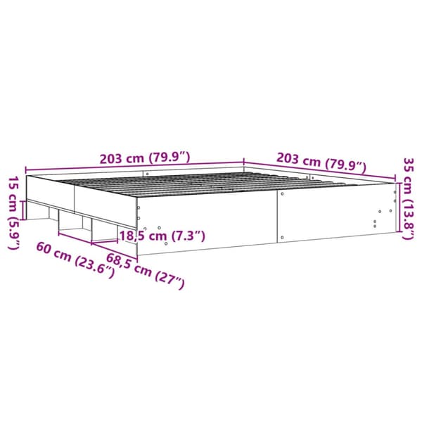 Sängram grå sonoma 200x200 cm konstruerad trä