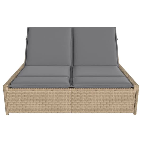 Dubbel solsäng med dynor beige konstrotting