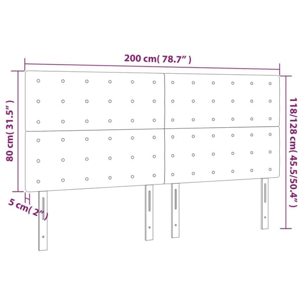 Sänggavel LED mörkblå 200x5x118/128 cm sammet