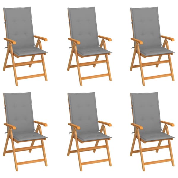 Trädgårdsstolar 6 st med gråa dynor massiv teak