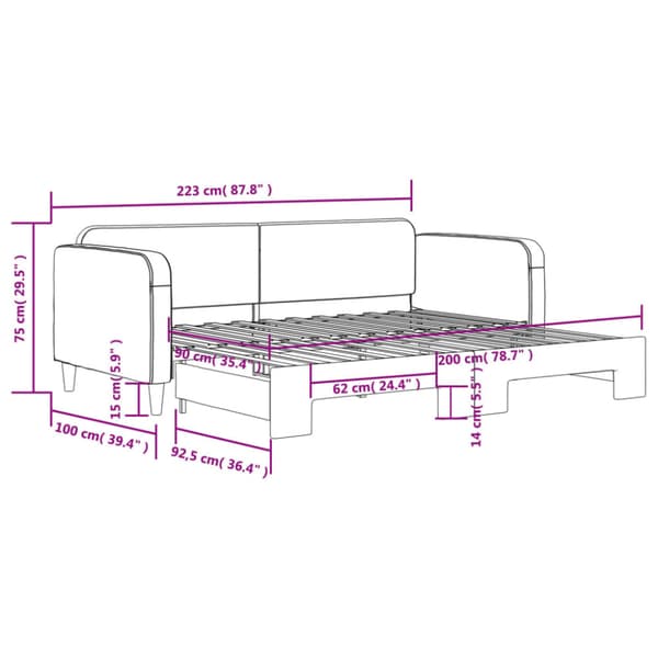 Dagbädd utdragbar taupe 90x200 cm tyg