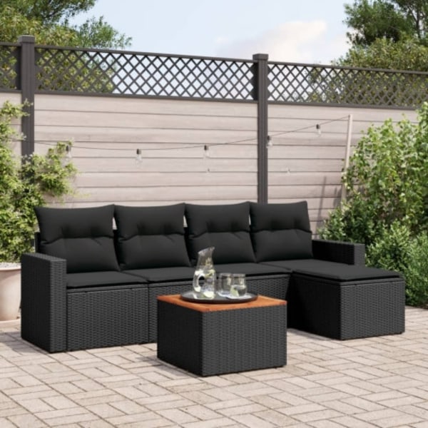 Loungegrupp med dynor 6 delar svart konstrotting