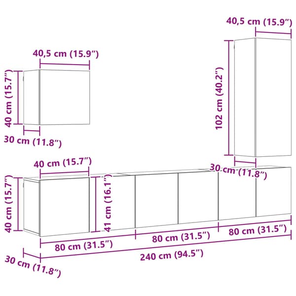 TV-väggmodul Väggmonterad 5 pcs Gammalt trä Konstruerat trä