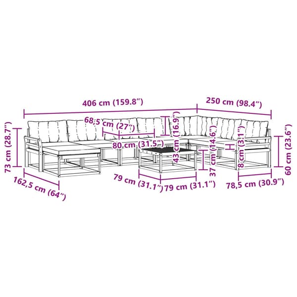 Utomhussoffset 9 pcs Vit och ljusgrå 79 x 79 x 37 cm