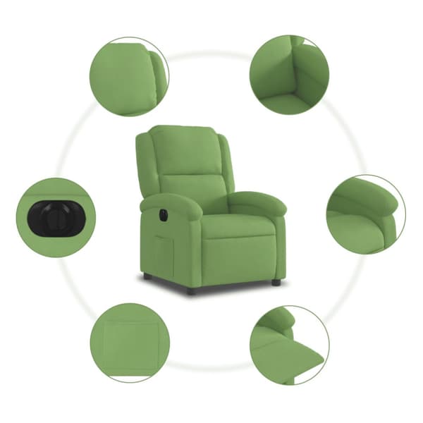 Elektrisk reclinerfåtölj ljusgrön sammet