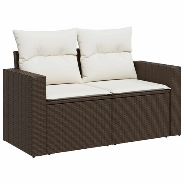 Soffset 8 st Brun och krämvit Poly Rattan och stål