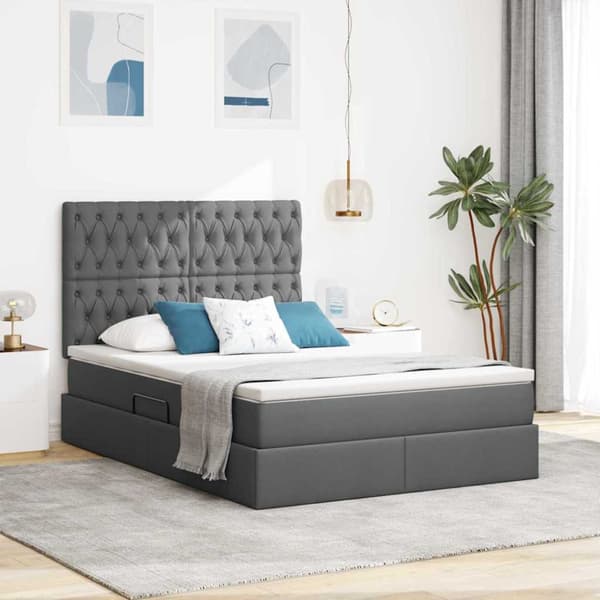 Förvaringssäng med madrass Mörkgrå 140 x 190 cm Polyester