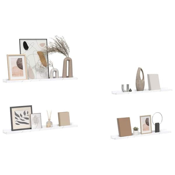 Vägg hylla Väggmonterat 4 pcs Vit marmor 80 x 9 x 3 cm