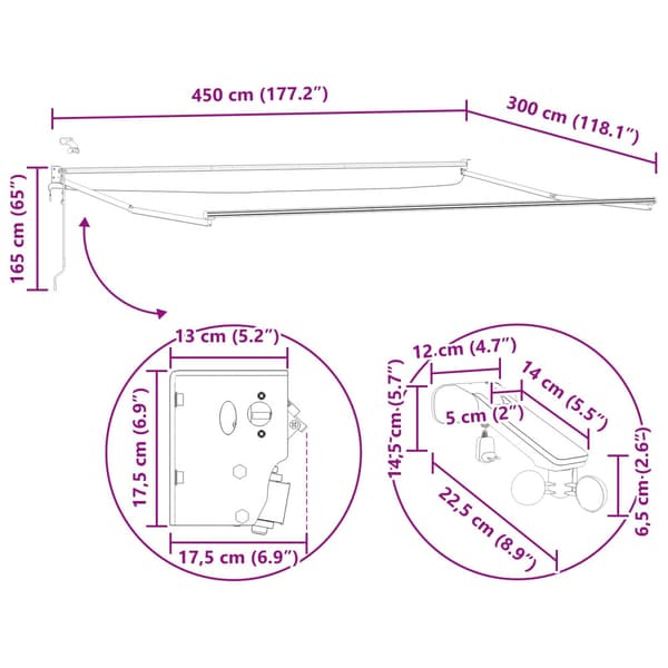 Elektrisk utdragbar markisram Vit 4,5 × 3 m Aluminium