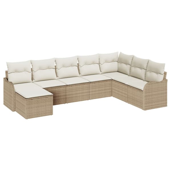 Trädgårdsoffset med kudde 8 pcs Beige och vit Poly rattan