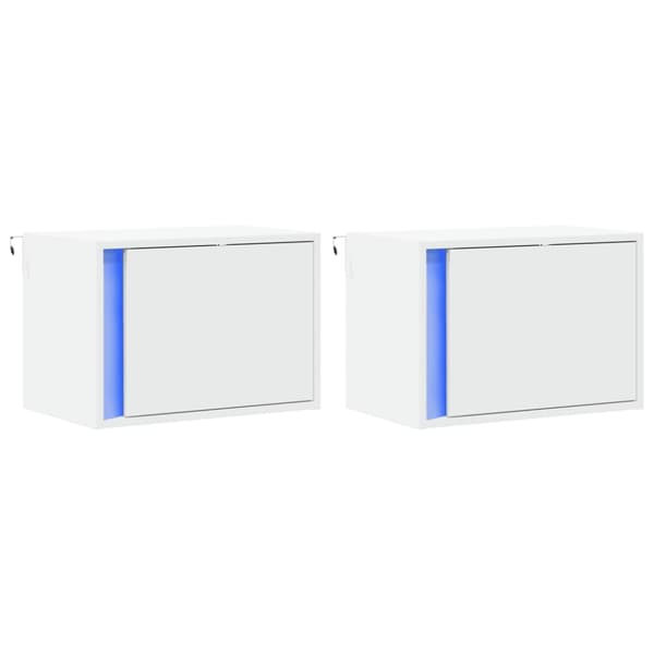 Väggmonterade sängbord med LED-lampor 2 st vit