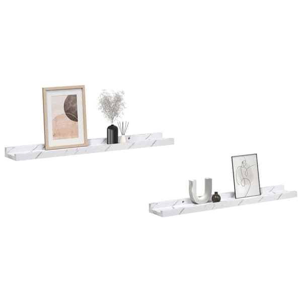 Vägg hylla Väggmonterat 2 pcs Vit marmor 60 x 9 x 3 cm