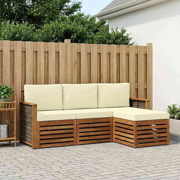 Utomhussoffset med kudde 4 pcs Naturlig och Grädde