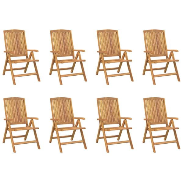 Fällbara fåtöljer med dynor, 8 st, massivt trä, teak