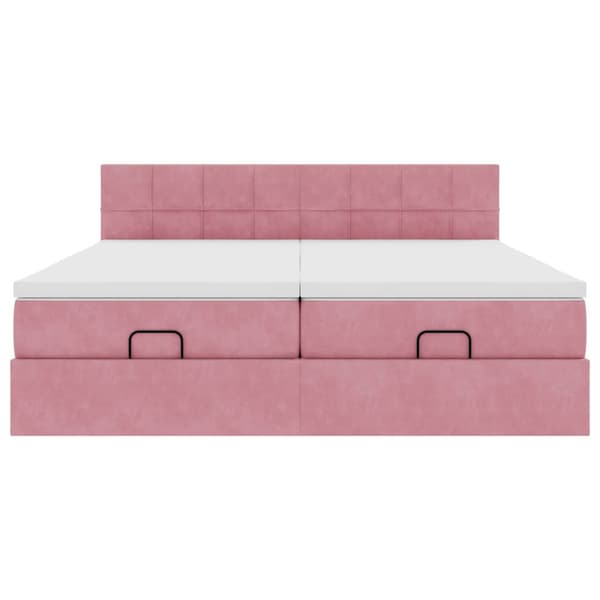 Ottoman sängram med madrasser rosa 200x200 cm sammet