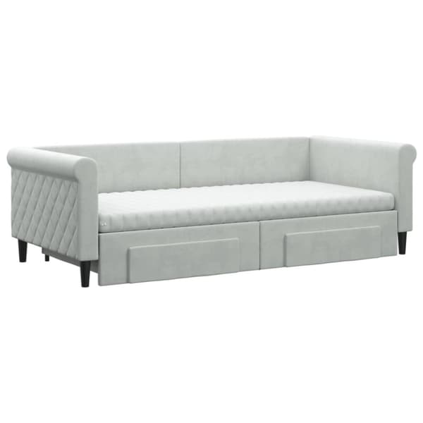 Dagbädd utdragbar med lådor ljusgrå 90x200 cm sammet