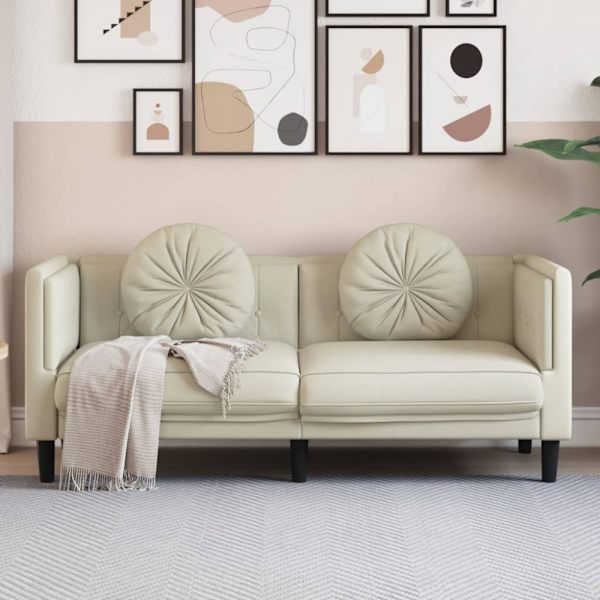 Soffa med kuddar 2-sits gräddvit sammet