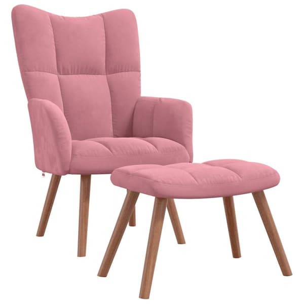 Vilstol med fotpall rosa sammet