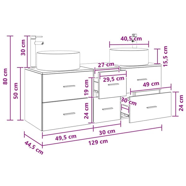 Badrumsmöbelset 3 st Svart 49,5 x 44,5 x 65,5 cm