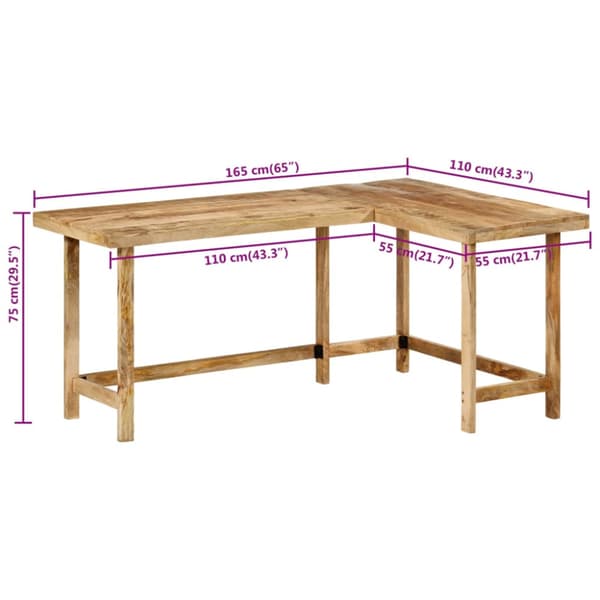 Skrivbord 165x110x75 cm massivt mangoträ