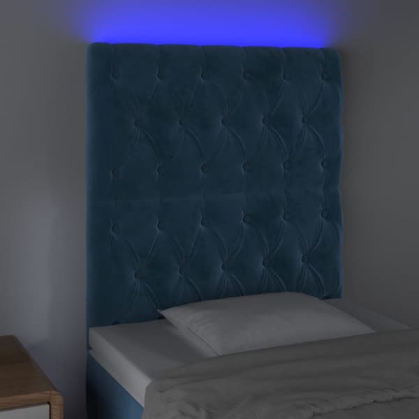 Sänggavel LED mörkblå 80x7x118/128 cm sammet