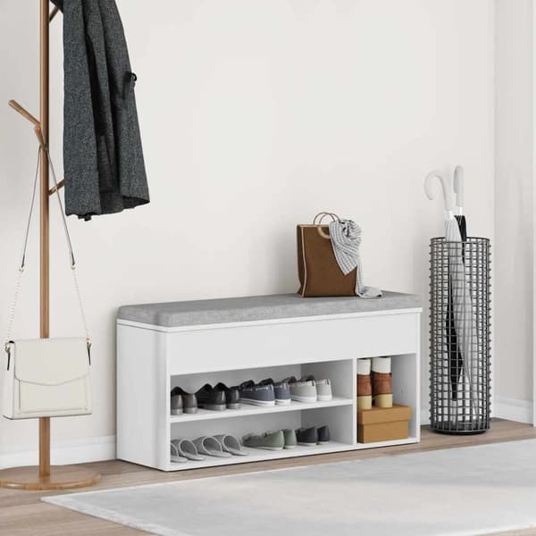 Skobänk vit 102x30,5x45 cm konstruerat trä
