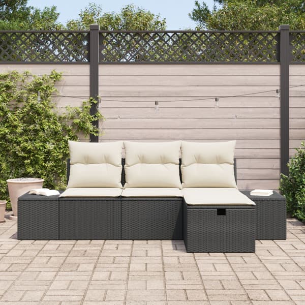 Trädgårdsoffset med kudde 4 pcs Svart Poly rattan