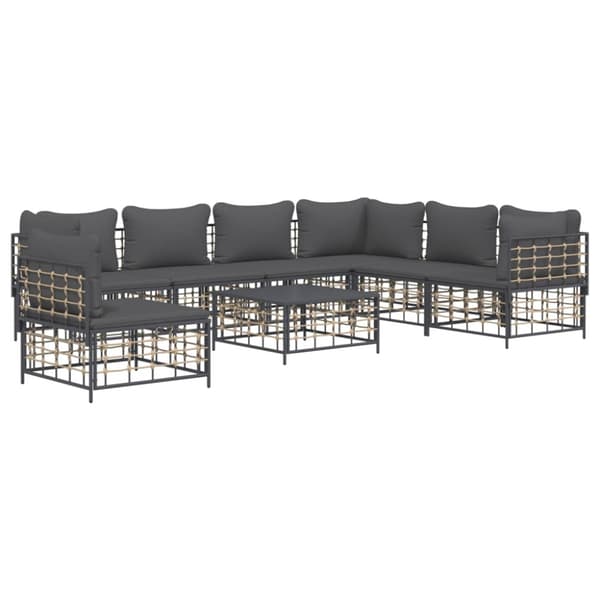 Loungegrupp 8 delar med dynor antracit konstrotting