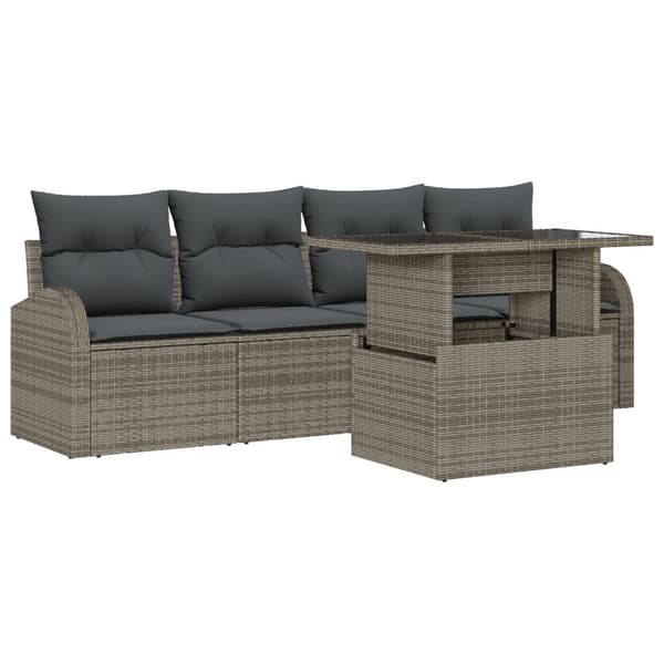 Trädgårdsoffset med kudde med kudde 5 pcs Grå Poly Rattan
