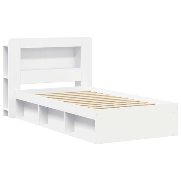 Sängram med förvaring Vit 90 x 190 cm Konstruerat trä