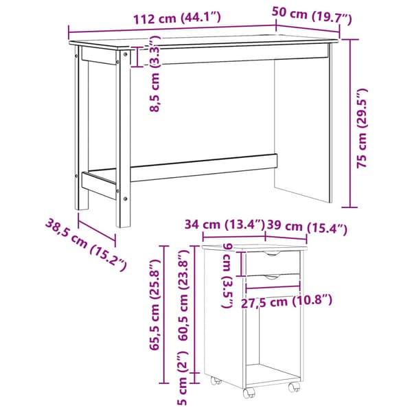 Skrivbordsskickset 2 st Vit Massiv furu