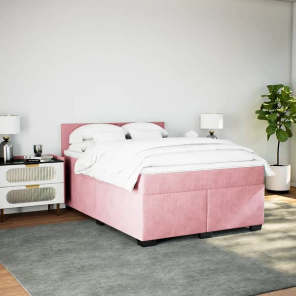 Ramsäng med madrass rosa 140x200 cm sammet