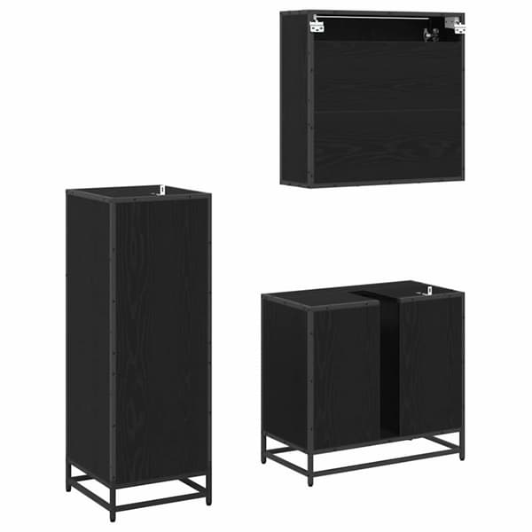 Badrumsmöbelset med låda 3 pcs Svart Ek Konstruerat trä