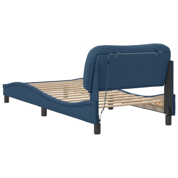 Bed Frame with LED without Mattress "Hvar" Blue 90x190 cm Fabric