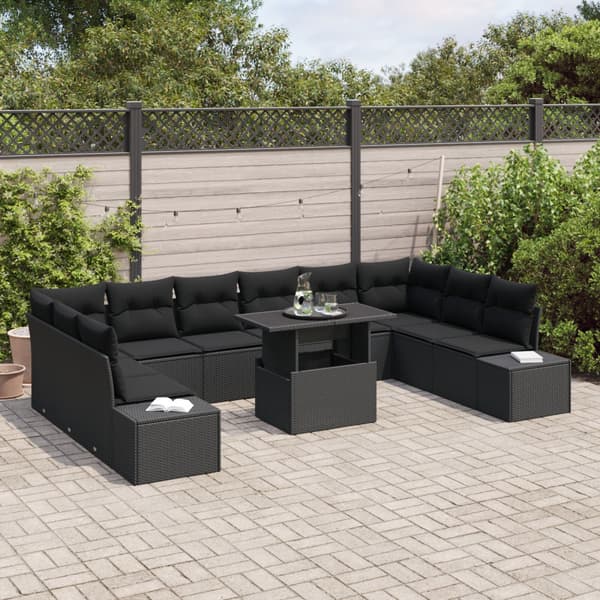 Trädgårdsoffset med lagring 11 pcs Svart Poly rattan