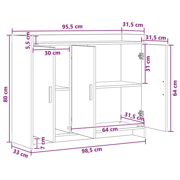 Sideboard Sonoma-ek 98,5 x 33 x 80 cm Konstruerat trä