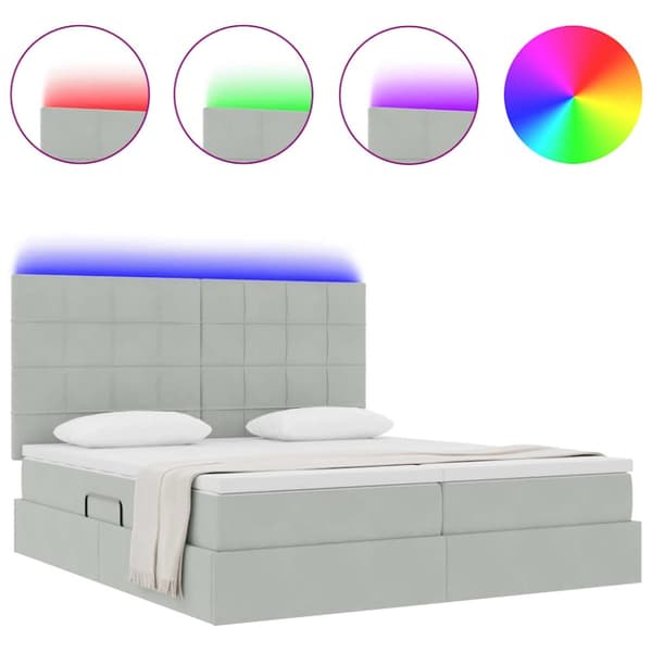 Säng med LED-ljusslingor Ljusgrå 200 x 200 cm Sammet