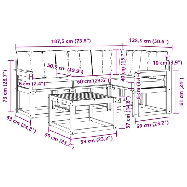 Utomhussoffset med kudde 5 pcs Vit och Beige