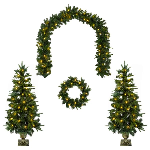 Mini-julgransset 120 cm 275 LED-lampor Varmvit PVC och PE Grön