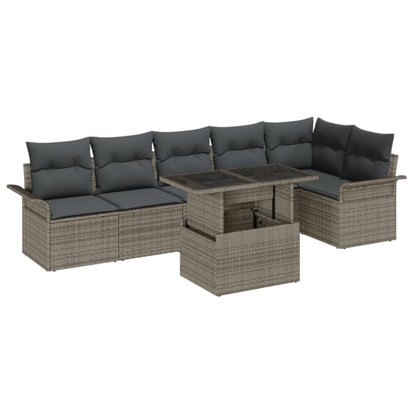 Trädgårdsoffset med kudde med lagring 7 pcs Grå Poly rattan