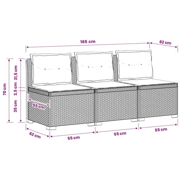 3-sits trädgårdsoffa med kuddar Rattan-look PP Vit
