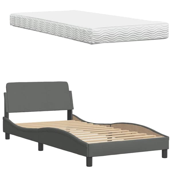 Bed with Mattress Dark Grey 100x200 cm Fabric