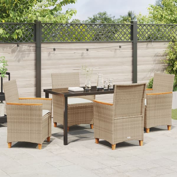 Trädgårdsmöbelset 5 pcs Beige konstrotting