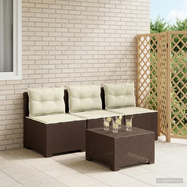 3-sits trädgårdsoffa med kuddar Rattan-look PP Brun